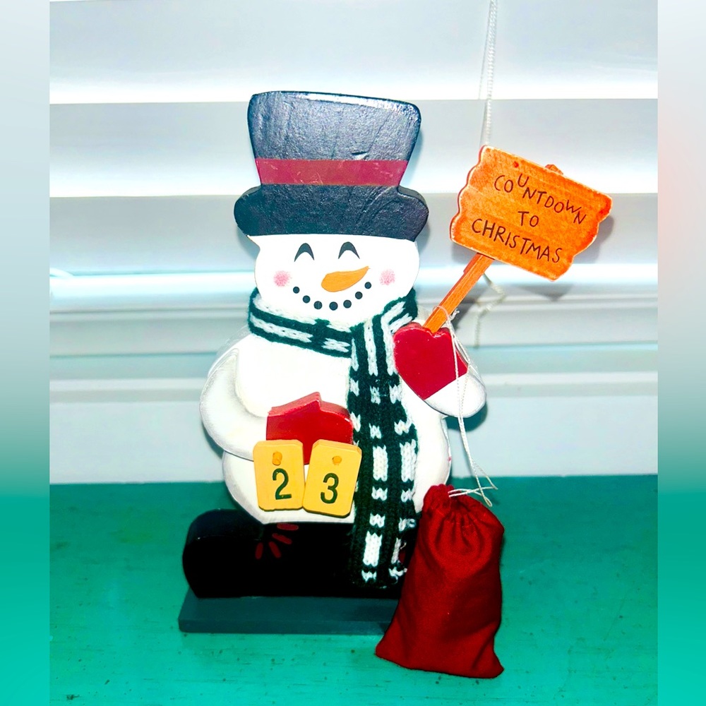 VTG “Countdown To Christmas” Snowman Xmas Decor Painted Holiday